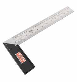 Sizes: 11-25mm/ 7/16-1 Carpenter s Mitre Squares Used for producing right angles in carpentry Stainless steel blade with reinforced plastic handle Graduated blade with metric and SAE markings