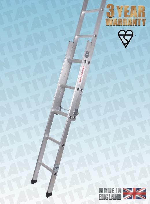 control safe lowering of ladder from loft Simple height adjustment DUTY RATING 150Kg SUITABLE FOR DOMESTIC USE ONLY Top ladder section drilled both sides to take handrails (Handrail