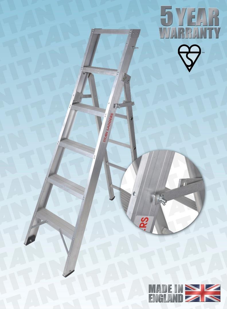 TITAN CODE ACS-5-6-7 Step & Ladder Combined Trade pattern aluminium step and ladder has wide flat treads on the front tapered section for extra stability and comfort.