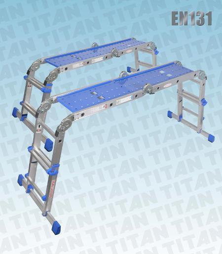 TITAN CODE TGM58 Telescopic Multi-Purpose Ladder Similar in design and application to the Tiger, the Telescopic Multi-Purpose Ladder comes complete with a steel non-slip platform.