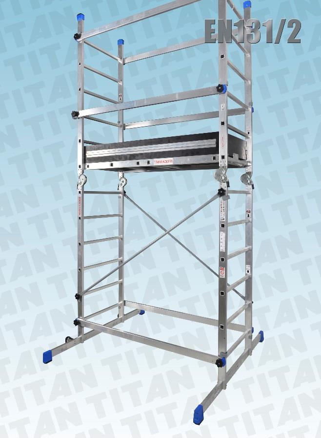 TITAN CODE MS 206 ALUMINIUM SCAFFOLD TOWER EN131/2 PFG1240 New versatile scaffold tower unit specially designed for the tradesman offering flexibility and great value FEATURES Hinged side sections