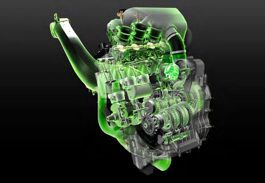 BALANCED SUPERCHARGED ENGINE While the base design starts with the supercharged engine of the Ninja H2, the numerous changes necessary to achieve the balance of power and fuel efficiency desired for