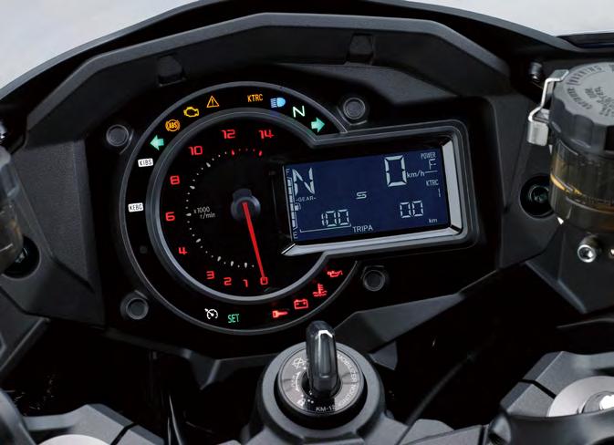CHASSIS CONTINUED Analog dial tachometer and LCD multi-meter with negative display (white characters on black background).