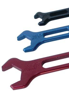 3795 XRP Double End Wrench Fits -3 and -4 Fittings (black) 3796 XRP Double End Wrench fits -6 and -8 fittings (blue) 3797 XRP Double End Wrench fits -10 and -12 fittings (red) XRP Quick Fit Hose Ends