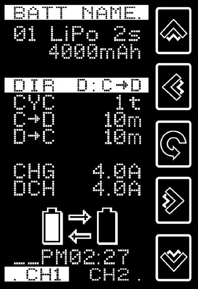 Cycle Mode Configuration for LiPo, Lilon, LiFe, NiCd, NiMH, Pb Battery Tap the screen and activate the item as white color. And you can input the data.