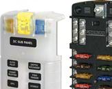 DC BRANCH POWER DISTRIBUTION AND CIRCUIT PROTECTION Storage for spare fuses Easy to open, push button latch Negative common bus with #10-32 stud #8-32 Terminal screws with captive lock washers