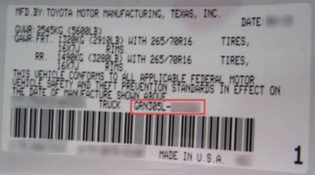 T-SB-0171-16 Rev1 December 6, 2016 Page 11 of 12 12. Verify if the vehicle is equipped with standard or firm ride suspension. Look up the factory option codes (accessories) in vehicle history on TIS.