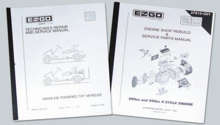 SERVICE MANUALS E-Z-GO MANUALS Service Manual, E-Z-Go TXT Gas 97-98 LIT-EZ01 OEM: 28410G01 Service Manual, E-Z-Go TXT Gas 99-00 LIT-EZ02 OEM: 28476G01 Service Manual, E-Z-Go TXT Gas 02-08 LIT-EZ03