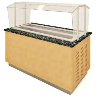 add suffix -RE. Specify end. Olive Bars Stainless steel cold well with galvanized steel underneath exterior. Remote refrigeration with standard control. Solid top sneeze guard.