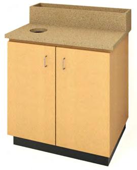 For radius end, add suffix -RE. Specify end. Condiment Counters with Overshelf Cabinet storage accommodates full-size trash cans.