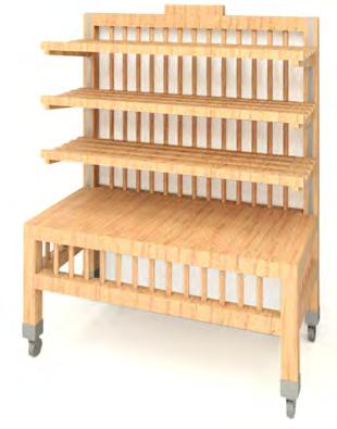 tables Bread Shelves Displays  Solid oak components, with double-layered water-resistant lacquer sealant, screwed together. Shipped assembled.