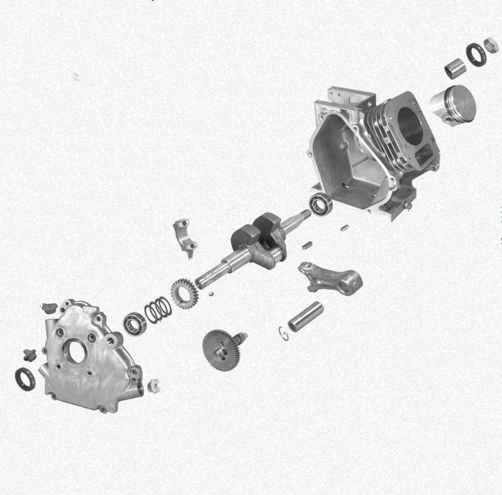 D.2 CONROD, CRANKCASE, CRANKSHAFT & PISTON EXPLODED DRAWING OF THE PISTON, CRANKSHAFT, CONNECTING ROD AND CRANKCASES UNIT (exploded crankshaft) Without screws or
