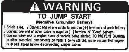 SAFETY DECALS WARNING - TO JUMP START PART NO - SBA-490990571 LOCATION