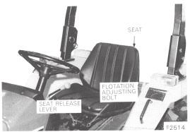 To adjust the seat for flotation, turn the flotation adjusting bolt right for a firm ride, or left for a soft ride, Figure 2. assembly.