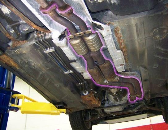 Disconnect and remove the exhaust (highlighted), we ll remove the main center section between the exhaust manifold and rear