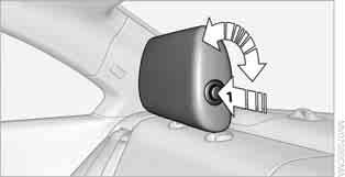 Coupe: folding head restraint down and up* Rear seats Coupe: height adjustment > To raise: pull up. > To lower: press the button, arrow 1, and slide the head restraint down.