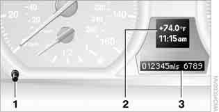 Controls overview Controls overview Odometer, outside temperature display, clock 1 Knob in the instrument cluster 2 Outside temperature and clock 3 Odometer and trip odometer Knob in the instrument