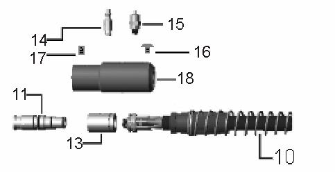 Loosen the 8/32 set screw in the rear connector plug (#11) 4. Remove the conduit liner (#12) by pulling it out of the rear connector plug (#11). 5.