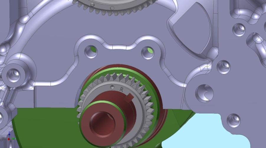 Figure 1: Crank Gear Installed in RHS (raised cam) Block Configuration with Crank at #1 TDC Step 5: Press the SCH1612 idler bearing [41] into the idler gear [3].