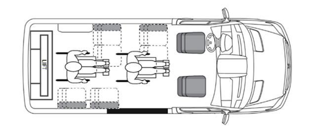 Floor Plan Light Transit Vehicle -- Narrow Body (LTN) This vehicle uses a cutaway chassis and features dual tires on the rear axle.