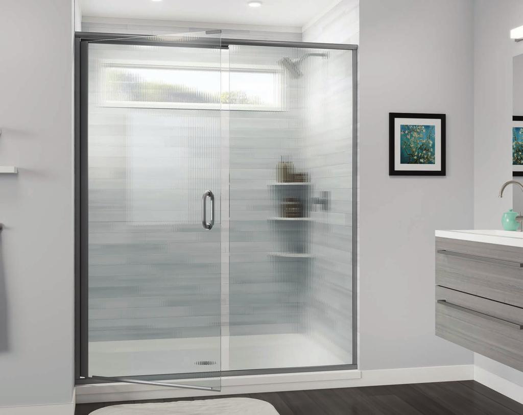 - Clear vinyl drip deflector keeps the water in the shower - 3 magnetic handle wraps the glass - Width ranges fit openings from 32 to 72 3 16" FRAMED GLASS 135 Door & Inline Panel 125