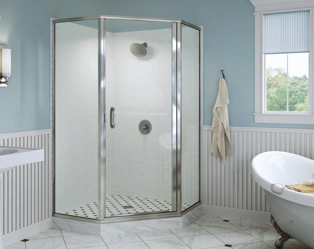 NEO ANGLE MODELS 3 16" SEMI-FRAMELESS GLASS 161 Neo Angle With traditional style and a modern frameless door panel, Classic neo angle enclosures