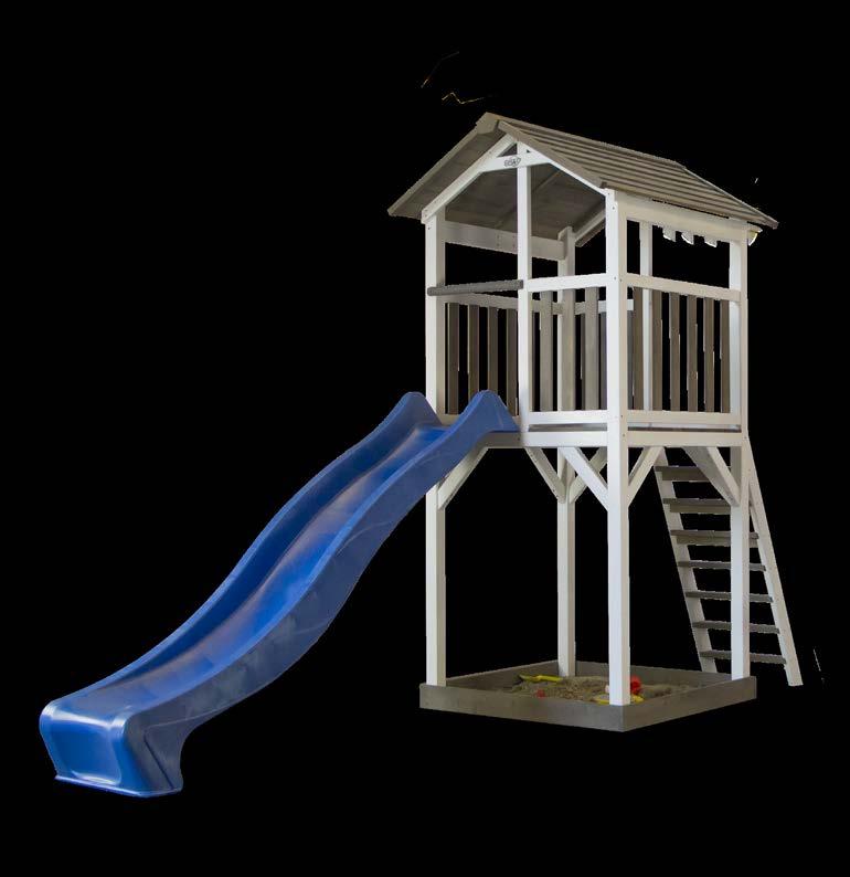 Kids will love this beautiful climbing tower. They can climb up the stairs to this open house and have a 360 view of the entire back yard.