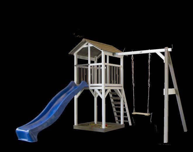 Kids will love this beautiful climbing tower with swing. They can climb up the stairs to this open house and have a 360 view of the entire back yard.