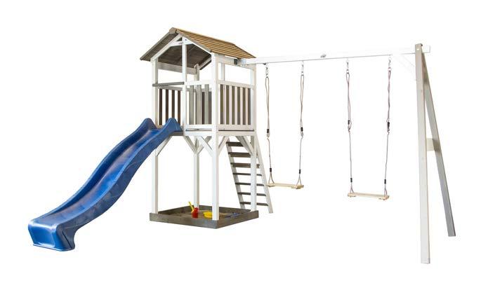 Kids will love this beautiful climbing tower with double swing. They can climb up the stairs to this open house and have a 360 view of the entire back yard.