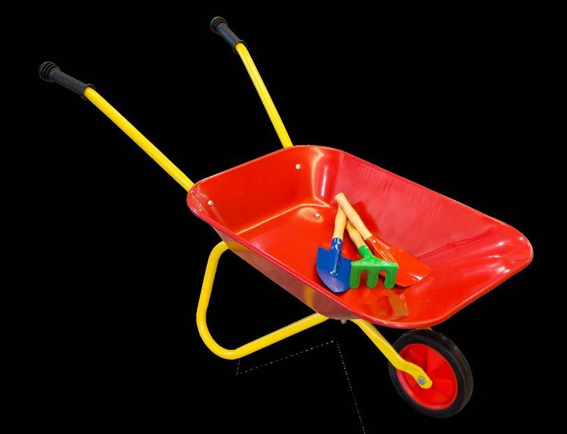 This cute little wheelbarrow for kids comes complete with accessory set for true gardening fun.