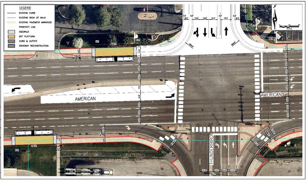 Notes and Discussion RECOMMENDED D Line Station Plan: American & Thunderbird Planning consideration: Shared station with future American Boulevard rapid bus service The proposed station location is