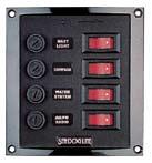 Vertical Fused Rocker Switch Panels Fire Resistant Injection Molded Nylon/4 Illuminating Switches Panel rating: 12 volts, 37 amps