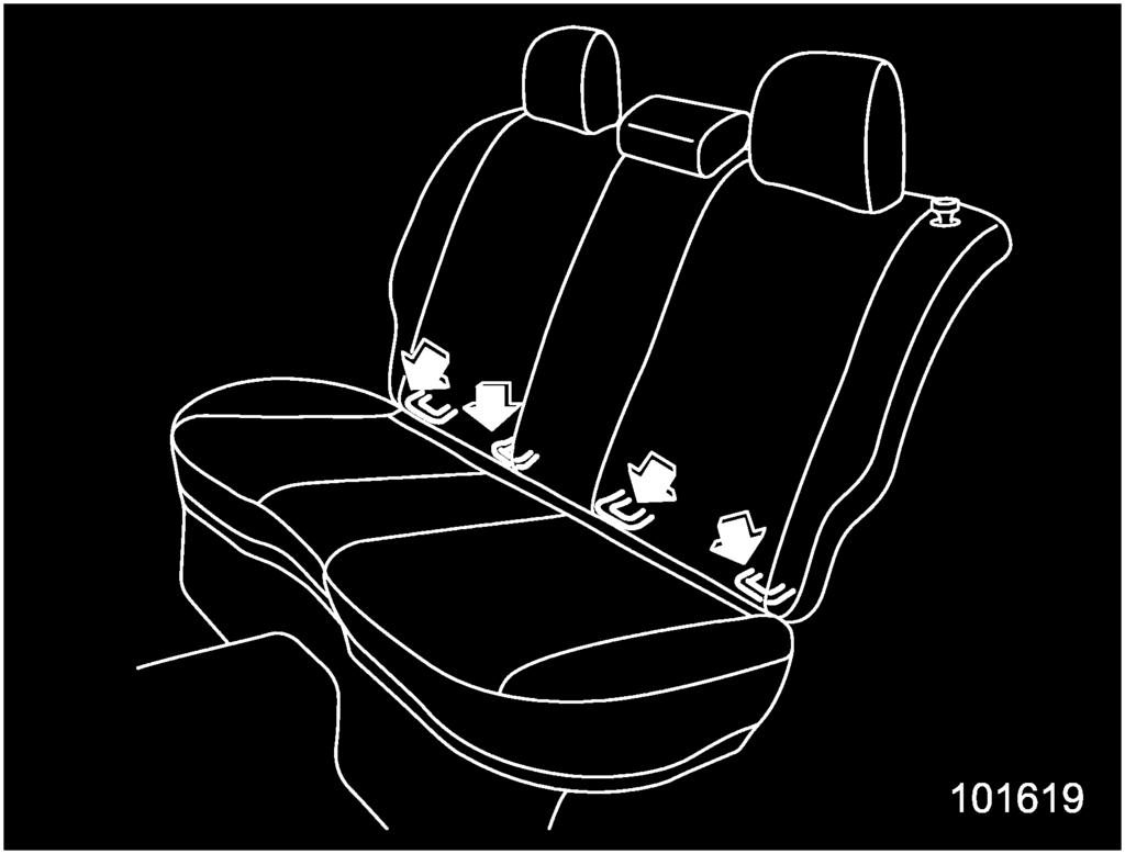 For each window-side seating position, two lower anchorages are provided. Each lower anchorage is located where the seat cushion meets the seatback.