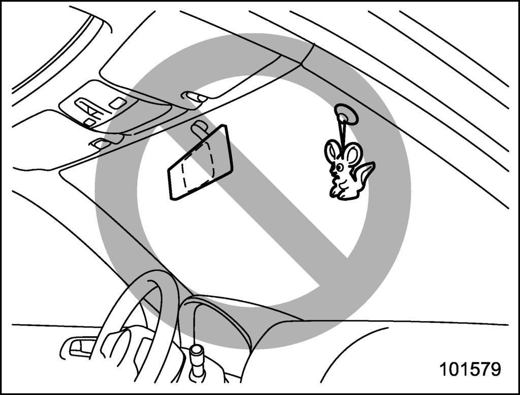 If the SRS airbag deploys, these objects could interfere with its proper operation and could be propelled inside the vehicle, causing injury.