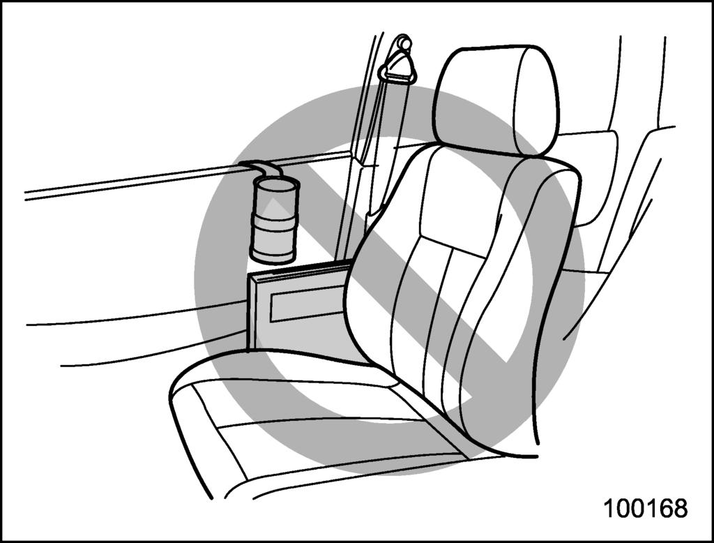 If the SRS knee airbag deploys, those objects could interfere with its proper operation and could be propelled inside the vehicle, causing injury.