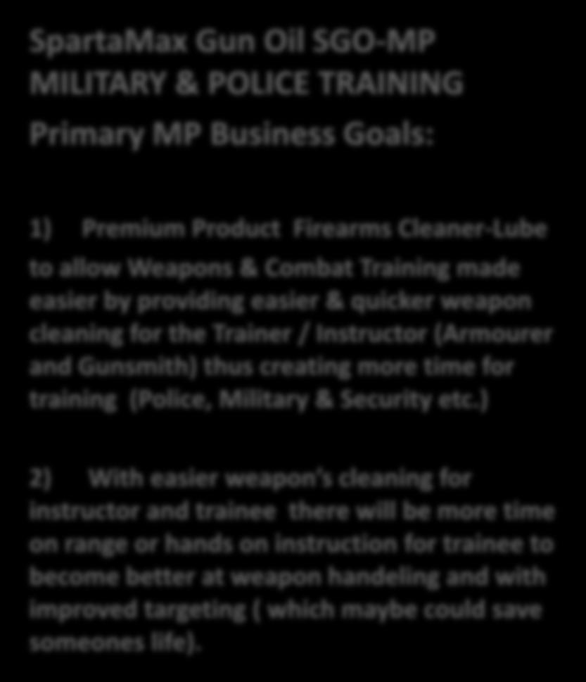 SpartaMax Gun Oil SGO-MP MILITARY & POLICE TRAINING Primary MP Business