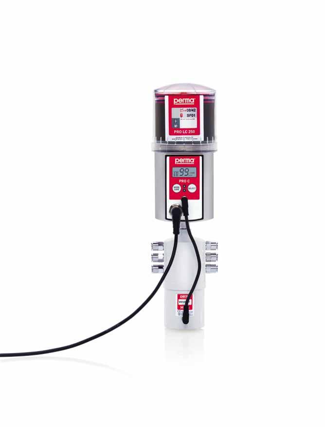 Depending on the dispensing period of 1 day to 24 months, 250 cm³ or 500 cm³ of lubricant are dispensed to the lubrication points from up to six outlets.
