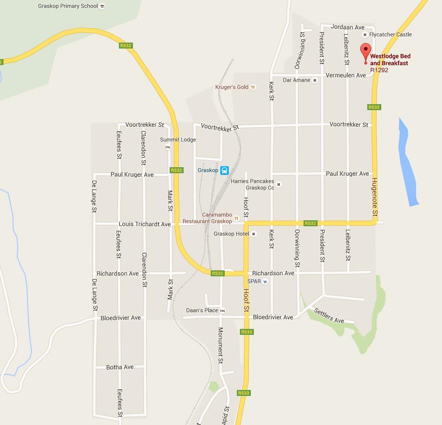 Town Map: Please note that Westlodge is situated on the edge of town,