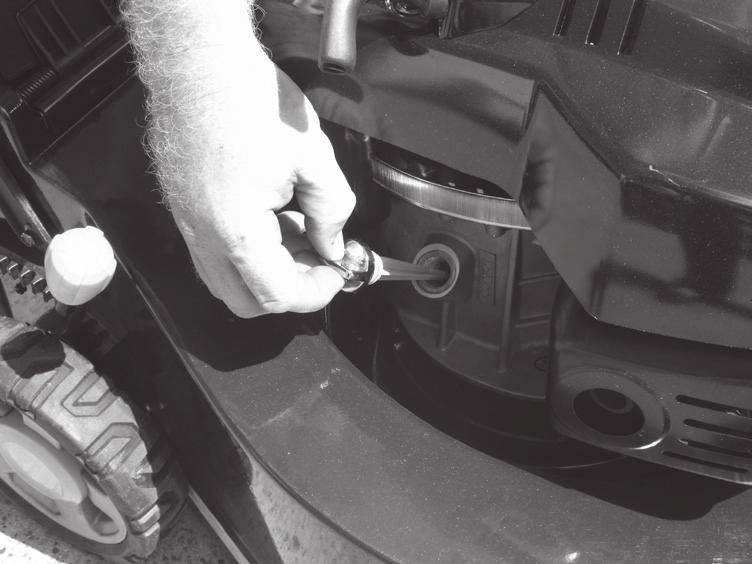 Four stroke (cycle) engines are shipped without oil. Place the mower on a level position, unscrew the OIL FILL cap and slowly pour oil provided into the sump. Fill to the full mark on the dipstick.