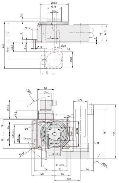 FREELY PROGRAMMABLE ROTARY TABLES NC ROTARY TABLE DIMENSIONS stationary unmachined casting Position of the drive below (rotated 90 downwards) Motor flange (view from the motor side) Note: The motor