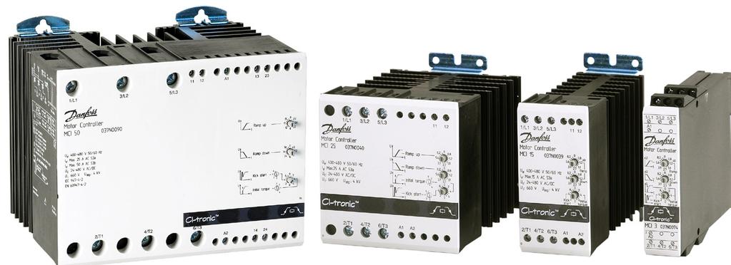 Data sheet CI-Tronic Soft start motor controller MCI 3, MCI 15, MCI 25, MCI 30 I-O, MCI 40-3D and MCI 50-3 I-O The MCI soft starters are designed for soft starting and stopping of 3 phase AC motors,