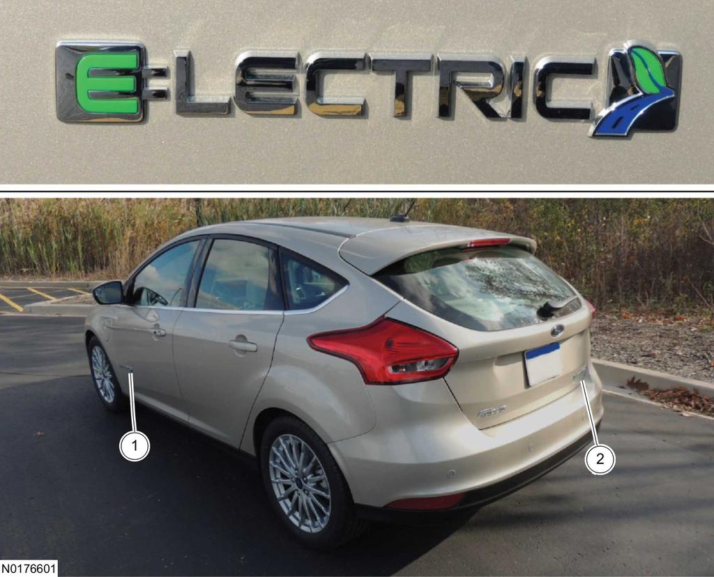 Introduction 0-3 Introduction Electric Vehicle (EV) Identification Vehicle Exterior Focus electric vehicles are identified by the Electric badges located on the left and right front doors.
