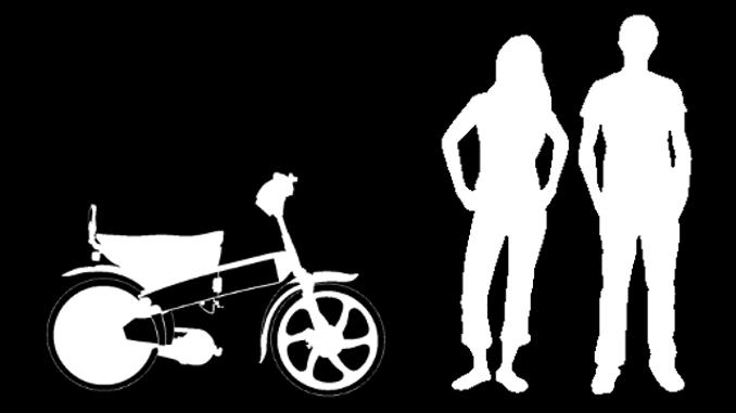 TO DETERMINE THE CORRECT SIZE OF BICYCLE FOR THE RIDER: Straddle the assembled bicycle with feet shoulder width apart and flat on the ground.