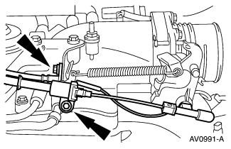 14. Separate the LH heated oxygen sensor and the transmission electrical connector from the bracket at the rear of the cylinder head. 15.