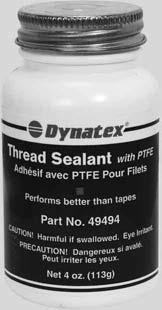 Dynatex Products 440 THREAD SEALANT WITH TEFLON* All-purpose thread sealant. Seals threaded connections for air, oil, diesel fuel and hydraulic oil. Remains pliable. Temperature ranges -65 F to 300 F.