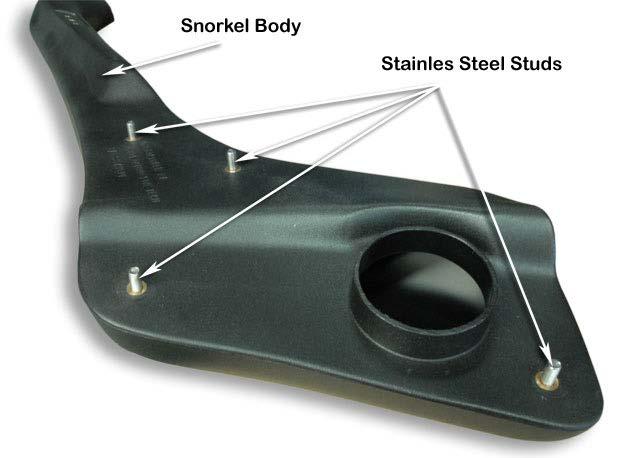 5 Apply Loctite to all four studs (Item 7) and install the studs into the snorkel body mounting inserts.