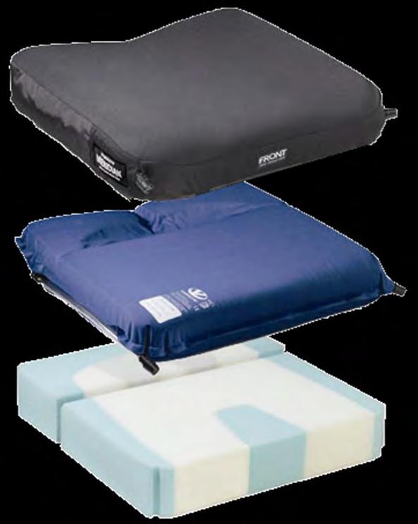 1. Air-Foam Flotation The functional areas of the cushion are created by three types of foam; soft foam under the decubitus-sensitive area of the ITs; medium foam for the thigh trough, pelvic