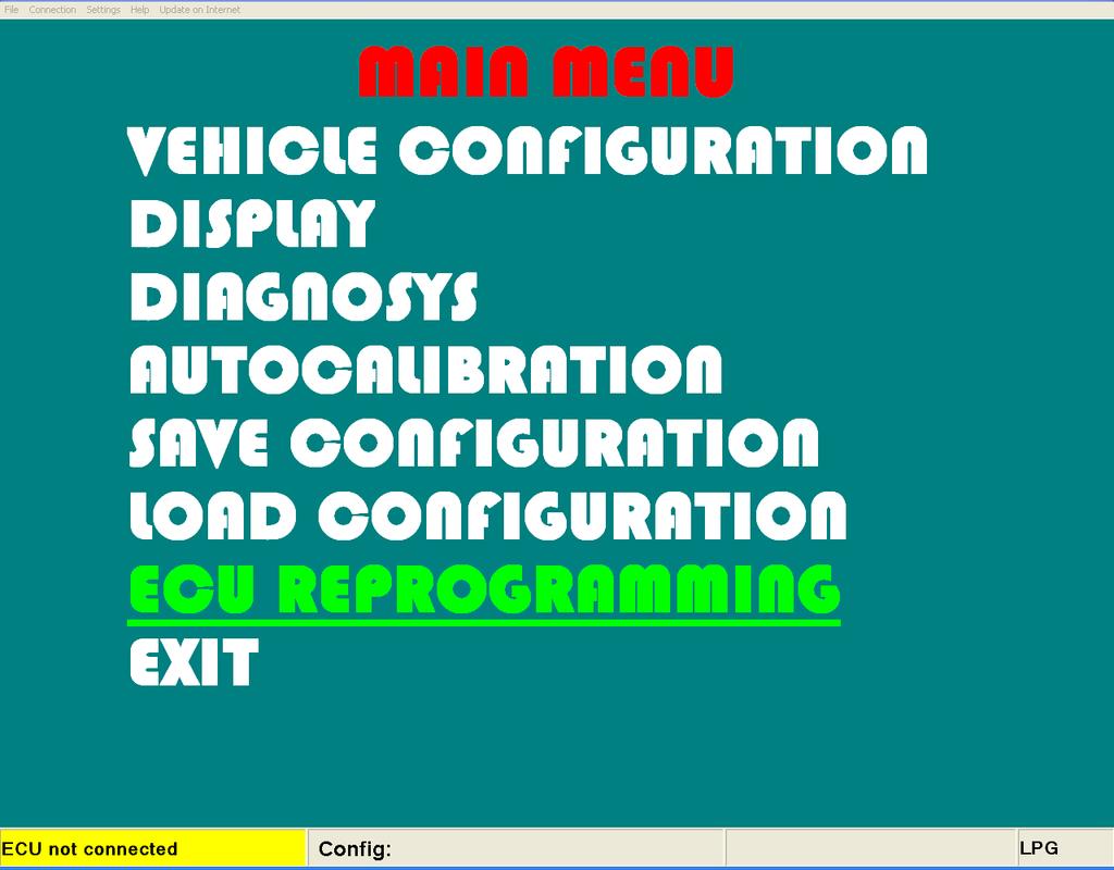 Main Menu Main Menu All calibration software submenus listed below with their separate descriptions can be accessed from this menu: File Menu: For exiting the calibration software.