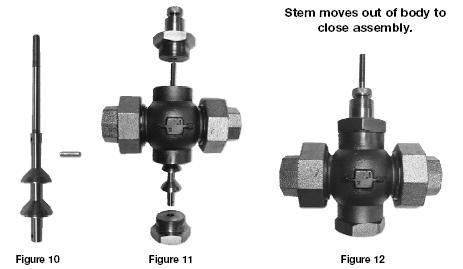 NOTE: The arrow Cast on the valve Body always Point in the correct direction of flow for both Assemblies. 9. Thread the stem into the opposite end of the valve plug as shown in Figure 10.