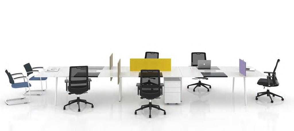 Product Specification L m High Performance Desk-Bench System Desktops carry threaded inserts for fixings. Choice of desktop finishes, contrasting edges optional Range of screens.